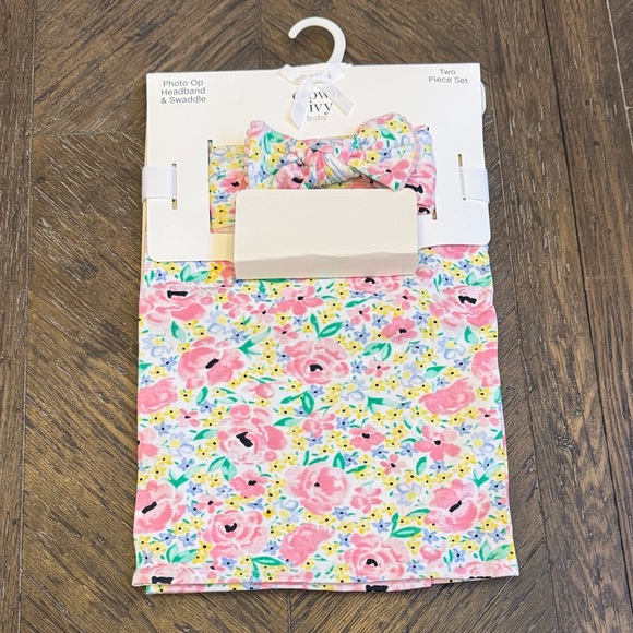 crown & ivy Other - crown & ivy Floral Headband and Swaddle Set - Pink and Yellow